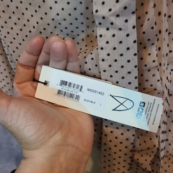 MINKPINK Pink Be Someone Flocked Dot Blouse Size Large - Picture 5 of 6